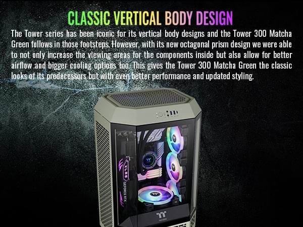 Thermaltake Tower 300 Matcha Green Micro-ATX Case; 2x140mm CT Fan Included;  Support Up to 420mm Radiator; Horizontal display capable with optional